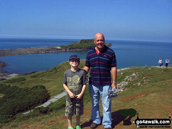 Walk sw108 Worms Head from Rhossili - My husband and son on top of Worms Head/Penrhyn-Gwyr