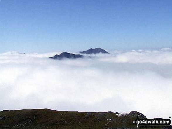 Walk ab121 Ben Vorlich (Arrochar Alps) from Inveruglas - The summits of Ben Vane (left) and Beinn Ime poking up through the clouds during a temperature inversion seen from Ben Vorlich (The Arrochar Alps)