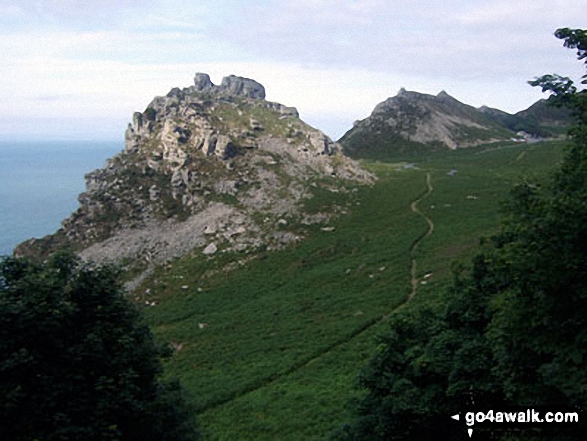 Walk de106 The Valley of Rocks from Lynton - Castle Rock and Rugged Jack from the South West Coast Path near Lee Abbey