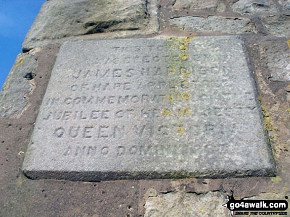 Walk l101 Wolfhole Crag, Mallowdale Pike and Clougha Pike from Abbeystead - Stone plaque celebrating the Jubilee of Queen Victoria, Jubilee Tower on Abbeystead Fell