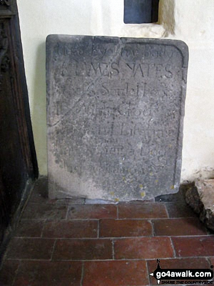 Walk s187 Blore and Coldwall Bridge from Ilam - Ancient gravestone inside St. Bartholomew's Church, Blore