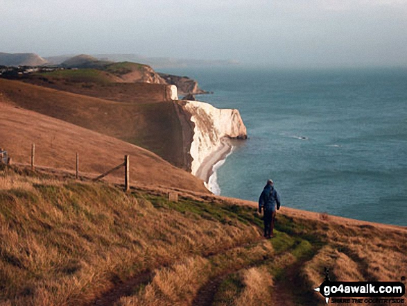 Walk do126 Ringstead Bay, Durdle Door and The Jurassic Coast from Lulworth Cove - My husband, Graham, on the South West Coast Path overlooking Bat's Head in the Purbecks