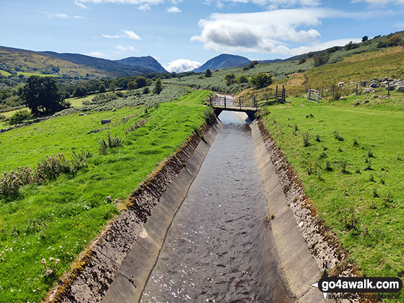 Water channel on Tai-isaf-ardda with Creigiau Gleision (left) & Pen Llithrig y Wrach (right) at the end of the valley