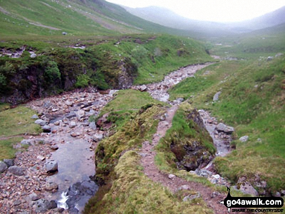 Walk h179 Stob Coire Raineach (Buachaille Etive Beag) and Buachaille Etive Beag (Stob Dubh) via Lairig Gartain from The Pass of Glencoe - The River Coupall in Lairig Gartain