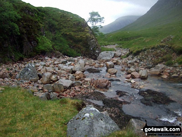 Walk h179 Stob Coire Raineach (Buachaille Etive Beag) and Buachaille Etive Beag (Stob Dubh) via Lairig Gartain from The Pass of Glencoe - The River Coupall in Lairig Gartain