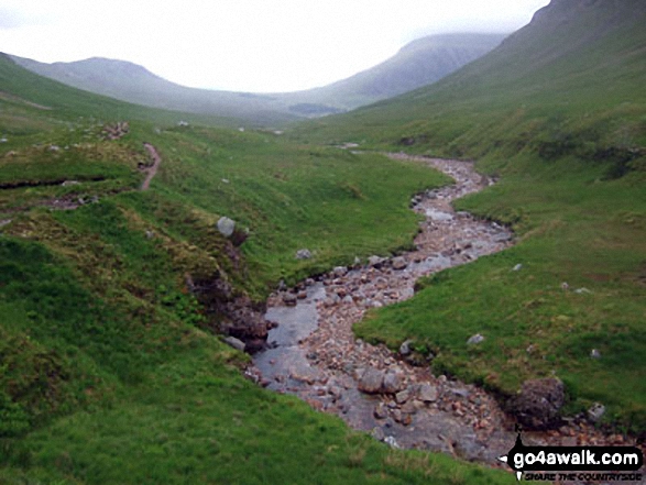 Walk h174 Buachaille Etive Mor (Stob Dearg) and Stob na Doire (Buachaille Etive Mor) from from Altnafeadh, The Pass of Glen Coe - The River Coupall in Lairig Gartain