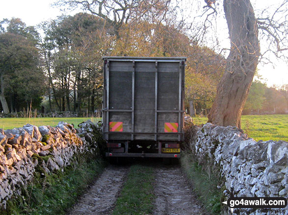 Walk s125 Alstonefield, Wetton, Castern Wood Nature Reserve and The River Dove from Milldale - Wide lorry in a narrow lane near Alstonefield