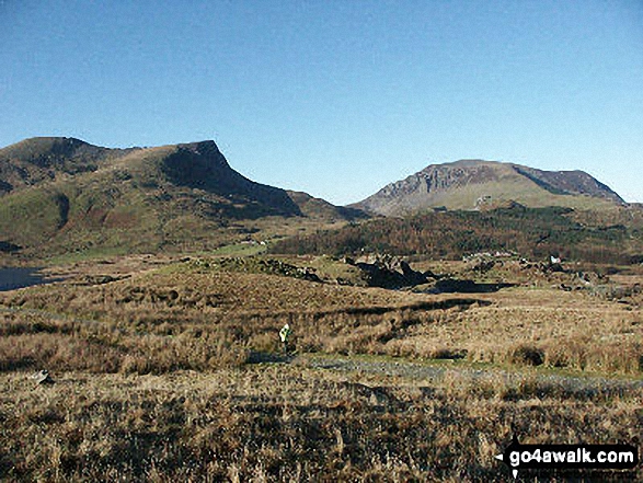 Walk gw188 The first part of the Nantlle Ridge from Rhyd-Ddu - Mynydd Drws y Coed (far left), Y Garn (Moel Hebog Area) (left) and Mynydd Mawr (Llyn Cwellyn)  (right)