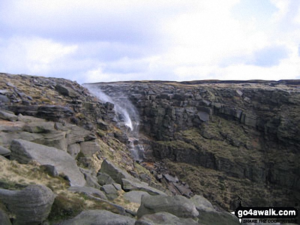 Walk d135 Kinder Downfall from Birchin Clough - Water being blown UP Kinder Downfall by the wind