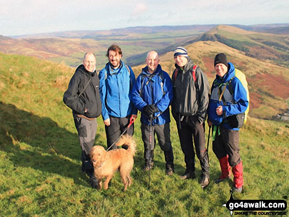 Walk d158 Sparrowpit and Mam Tor from Castleton - Mozzer, Rob, Jimbles, Big Truck and me on the Hollins Cross ridge below summit of Mam Tor