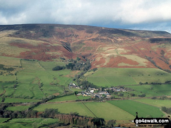 Nether Booth nestling in the Vale of Edale below Kinder Scout from Back Tor (Hollins Cross)