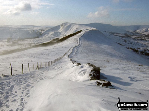 Walk d224 Lose Hill from Edale - Mam Tor, Hollins Cross, Back Tor (Hollins Cross) in deep snow on the Lose Hill (Ward's Piece) ridge