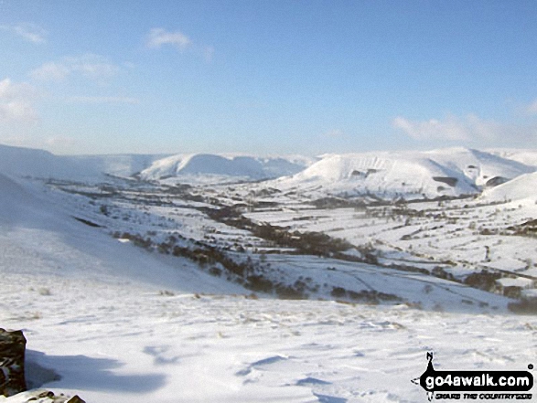 Kinder Scout and The Vale of Edale in deep snow from the Lose Hill (Ward's Piece) ridge