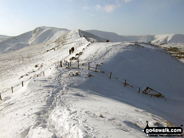 Walking the ridge towards Mam Tor in deep snow between Back Tor (Hollins Cross) and Hollins Cross