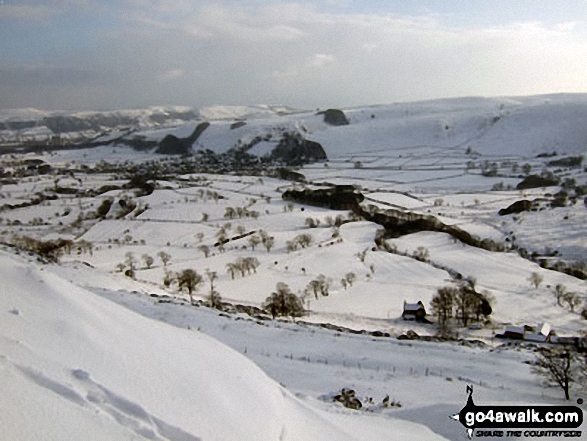 Walk d158 Sparrowpit and Mam Tor from Castleton - Castleton from Hollins Cross under a blanket of snow