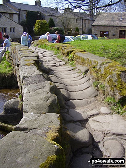 Walk l119 Bedding Hill Moor and Wycoller from Trawden - On the ancient packhorse bridge at Wycoller