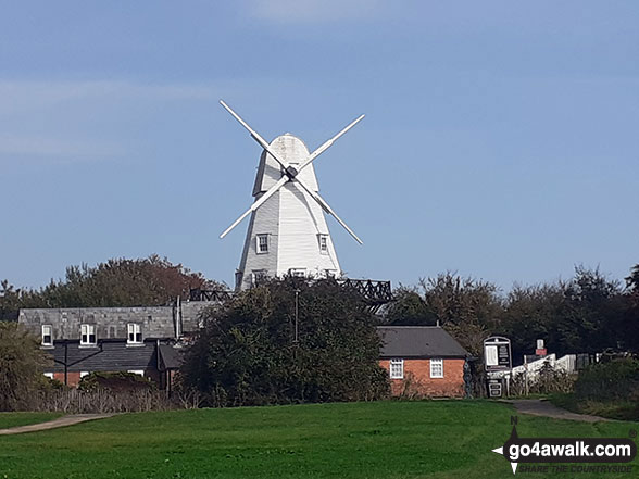 Walk es157 Rye Harbour Nature Reserve from Rye Harbour - Windmill and buildings of Rye from Rye Harbour