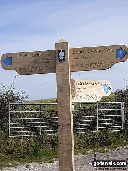 Walk es145 Jack and Jill from Ditchling Beacon - South Downs Way signpost near The Jack and Jill Windmills above Clayton