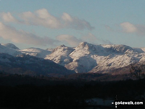 Walk c131 Latterbarrow and Claife Heights (High Blind How) from Far Sawrey - The Old Man of Coniston from Windermere