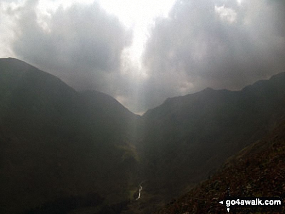 Walk c220 Helvellyn via Striding Edge from Glenridding - Storms developing over Fairfield (left) and Dollywaggon Pike (right) from Brownend Plantation, Grisedale