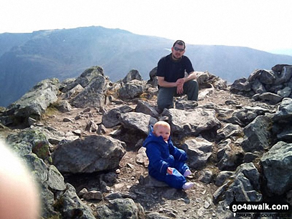 Walk gw102 The Welsh 3000's (Glyderau) from Llanberis - My husband and baby girl on top of Foel-goch