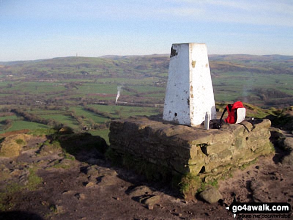 Walk ch108 The Cloud (Bosley Cloud) and The Macclesfield Canal from Timbersbrook - The Cloud (Bosley Cloud) summit trig point with Croker Hill on the horizon