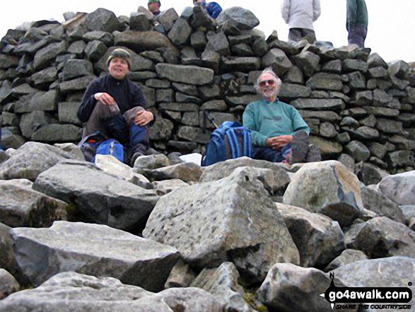 Walk c233 Sca Fell and Scafell Pike from Wasdale Head, Wast Water - Me and my Dad, having a well earned rest at the top of Scafell Pike having completed all three peaks in the UK National Three Peaks Challenge.