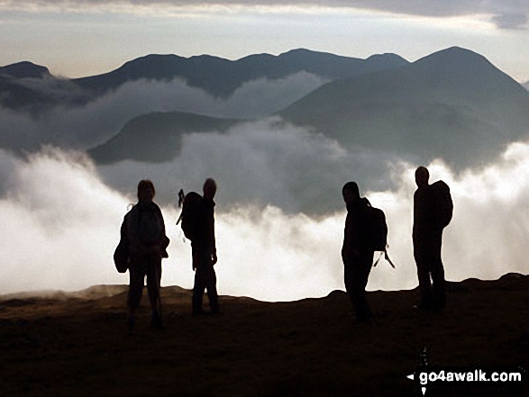 Looking south from the summit of Dale Head (Newlands) with (left to right) Great End, Broad Crag, Ill Crag and Scafell Pike on the horizon and Great Gable (far right - mid distance)