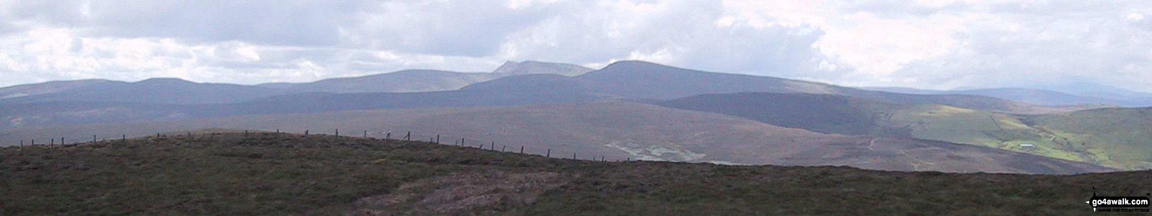 The Berwyns with Cadair Berwyn (centre left) and Cadair Bronwen (centre right) prominent from Moel Fferna