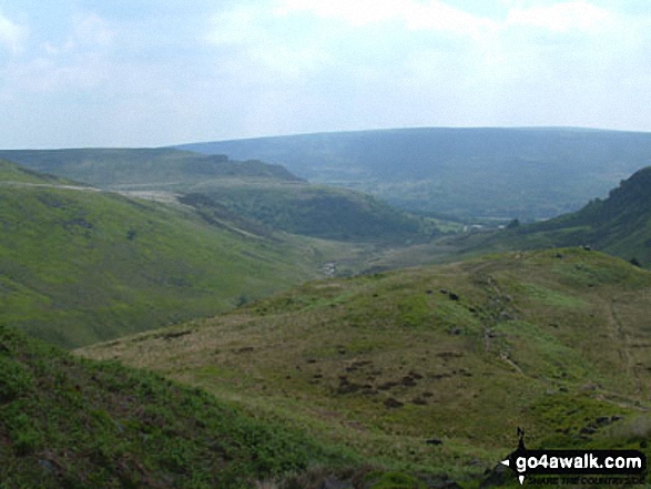 Walk d213 Black Chew Head (Laddow Rocks) and The Longdenden Trail from Hadfield - Hey Edge, Crowden with Bleaklow Hill beyond from near Black Chew Head (Laddow Rocks)