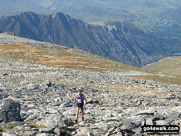 Walk gw115 Glyder Fach, Castell y Gwynt and Glyder Fawr from Ogwen Cottage, Llyn Ogwen - Fell Runner climbing Glyder Fawr