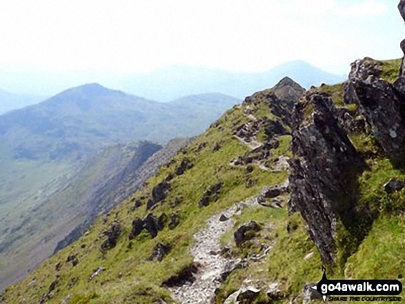 Walk gw136 The Snowdon (Yr Wyddfa) Horseshoe from Pen y Pass - View back down the South Ridge to Yr Aran from the summit of Snowdon (Yr Wyddfa)