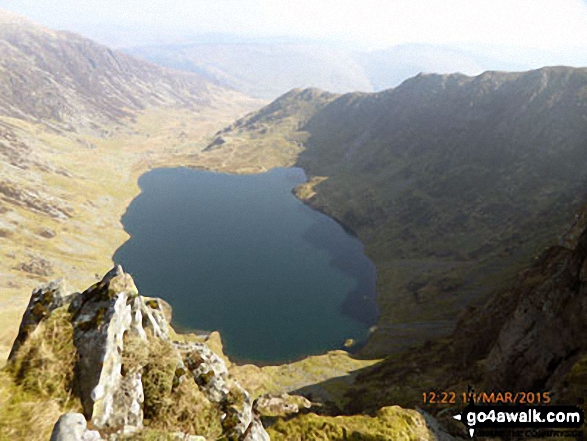 Walk gw123 Cadair Idris (Penygadair) Cyfrwy and Craig Cwm Amarch from Llanfihangel-y-pennant - Llyn Cau from near the top of Craig Cwm Amarch