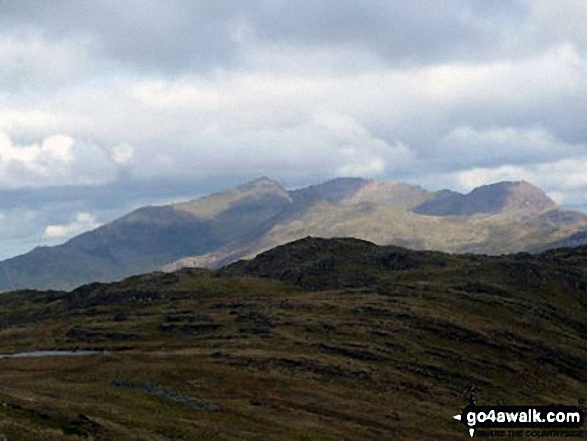 Walk cw115 Allt-fawr, Moel Druman and Ysgafell Wen from Crimea Pass (Bwlch y Gorddinan) - The Snowdon Range - Y Lliwedd, Snowdon (Yr Wyddfa), Garnedd Ugain (Crib y Ddysgl) and Crib Goch - from Ysgafell Wen