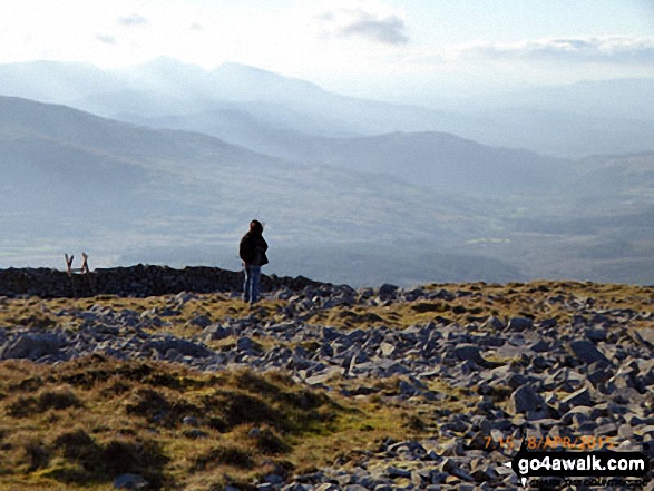 Walk gw164 The full Nantlle Ridge and Craig Cwm Silyn from Rhyd-Ddu - On the summit of Y Garn (Moel Hebog) with the Snowdon (Yr Wyddfa) group in the background