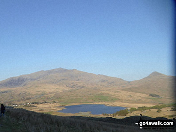 Llyn-y-Gader with Garnedd Ugain (Crib y Ddysgl), Snowdon (Yr Wyddfa), Y Lliwedd & Yr Aran (right) from Beddgelert Forest near Cwm Marchnad 