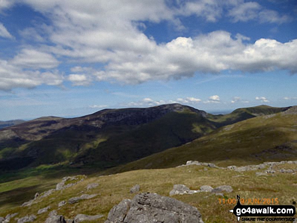 The Nantlle Ridge - Garnedd-goch, Craig Cwm Silyn, Mynydd Tal-y-mignedd, Bwlch Dros-bern and Mynydd Drws-y-coed - from Moel Yr Ogof 