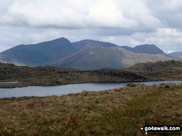 Snowdon (Yr Wyddfa), Garnedd Ugain (Crib y Ddysgl), Y Lliwedd (foreground) and Crib Gochrom from near Llyn yr Adar 