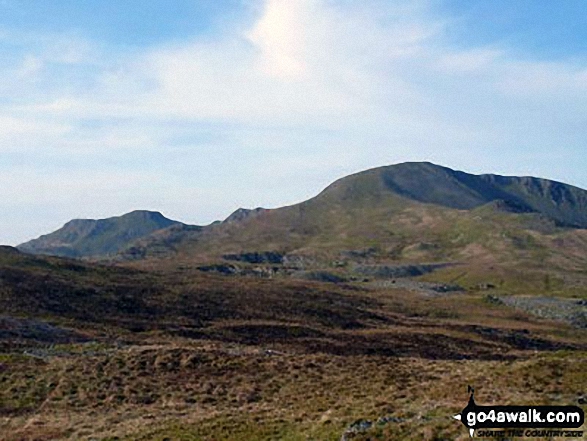 Walk gw200 Moel-yr-hydd, Moelwyn Mawr and Moelwyn Bach from Tanygrisiau - Moelwyn Bach, Bwlch Stwlan, Craigysgafn, Moelwyn Mawr and Moelwyn Mawr (North Ridge Top) (far right) from the col below Moel-yr-hydd