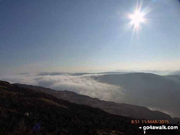 Walk gw103 Cadair Idris (Penygadair), Cyfrwy and Gau Graig via The Minffordd Path - Cloud inversion seen from near the summit of Mynydd Moel