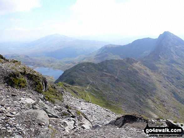 The Watkin Path on Bwlch Ciliau and Y Lliwedd from the top of the Scree Path close to the summit of Snowdon (Yr Wyddfa)