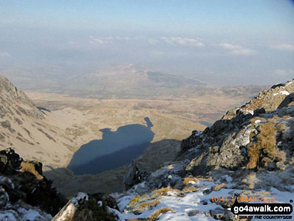 Walk gw152 Cadair Idris (Penygadair), Mynydd Moel, Cyfrwy and Gau Craig via The Pony Path - Llyn y Gadair from Cadair Idris (Penygadair) summit trig point