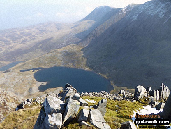 Walk gw152 Cadair Idris (Penygadair), Mynydd Moel, Cyfrwy and Gau Craig via The Pony Path - Llyn y Gadair and Mynydd Moel from Cyfrwy