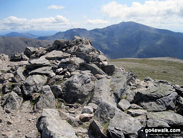 Walk gw194 Y Garn (Glyderau), Foel-goch, Mynydd Perfedd, Carnedd y Filiast (Glyderau) and Elidir Fawr from Nant Peris - Y Garn (Glyderau) summit cairn with Crib Goch and Garnedd Ugain in the distance