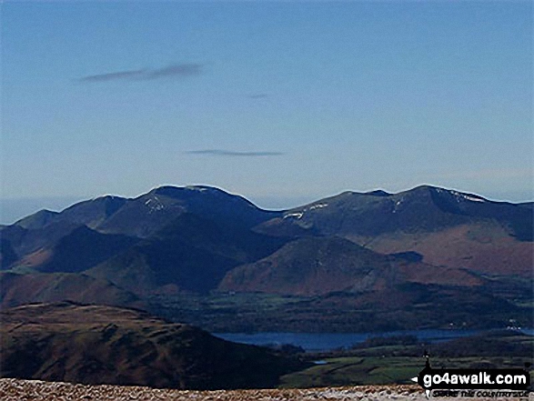 Walk c176 Clough Head and Great Dodd from Dockray - Whiteless Pike, Wandhope, Eel Crag, Hobcarton Pike and Grizedale Pike - with Causey Pike, Barrow (Newlands) and Derwent Water in the foreground from Clough Head