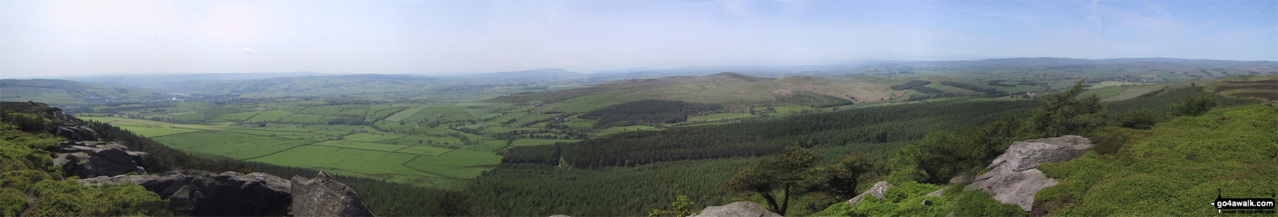 Walk ny272 Crookrise Crag Top, Rylestone Fell and Embsay Moor from Embsay - *The panoramic view south from Crookrise Crag Top featuring Rough Haw, Sharp Haw and Skipton