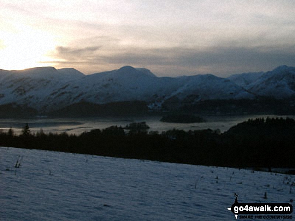 Walk c296 High Seat and Bleaberry Fell from Keswick - Sunset over Derwent Water with Cat Bells (Catbells) in the background from near Walla Crag