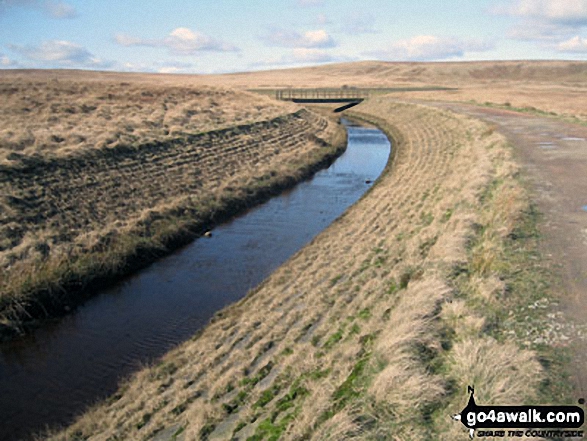 Walk wy139 Blackstone Edge and Dog Hill (Rishworth Moor) from Ryburn Reservoir - Drain leading to Green Withens Reservoir from Lads Grave