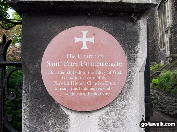 Plaque at the entrance to the church of St Peter of Parmentergate, King St, Norwich The church of St Peter of Parmentergate is medieval and was rebuilt in 1486.