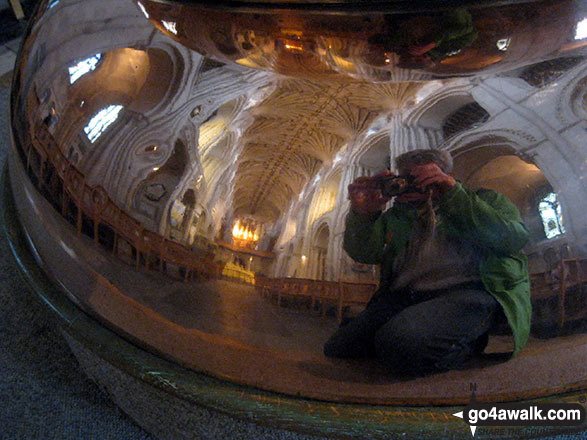 Reflection of Norwich Cathedral (and me) in the base of the font Norwich Cathedral was begun in 1096 and completed in 1145. Norwich Cathedral has the second largest cloisters in England, only exceeded by those at Salisbury Cathedral.